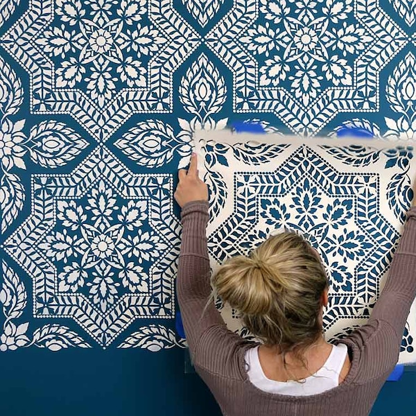 Alhambra Tile Stencil - Large TILE STENCIL – Tile Stencils for Painting Floors and Walls - Moroccan Tile Stencils for Easy DIY Home Decor