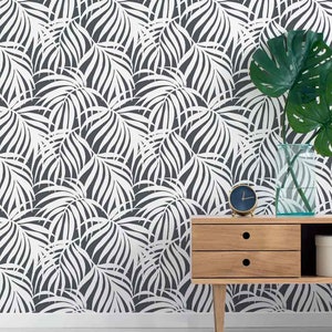 Breezy Palms Wall Stencil - LARGE WALL STENCILS instead of Wallpaper - Easy to Use Tropical Palm Frond Wall Stencil for a Quick Room Update