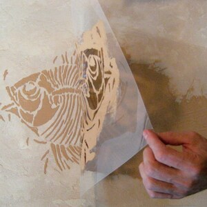 Prehistoric Large Fish Fossil Stencil Raised plaster stencil for home decor image 4