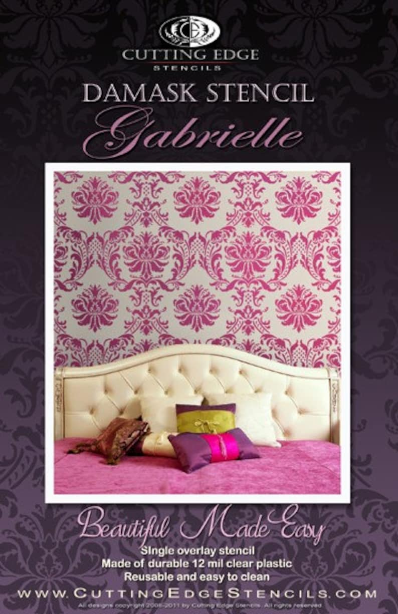 Damask Stencil Gabrielle Reusable stencils for walls and fabrics DIY wall decor image 4