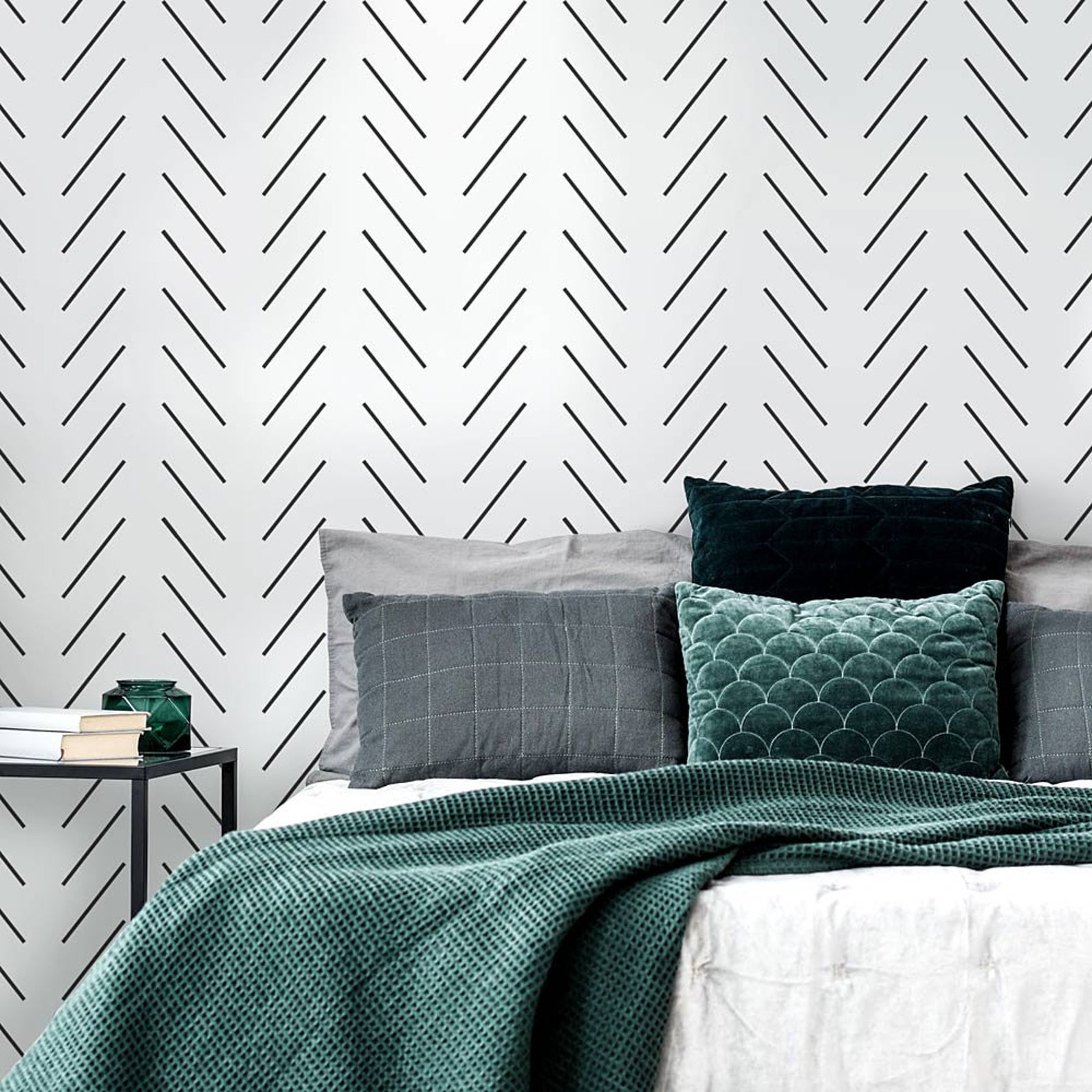Ella Herringbone Wall Stencil Geometric Wall Stencil for Etsy