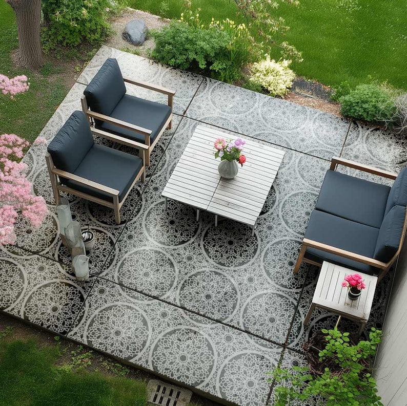 Circular Patio Pattern Inset Charlotte Patio Stencil - Large Stencils for Painting - Cement Stencil ...