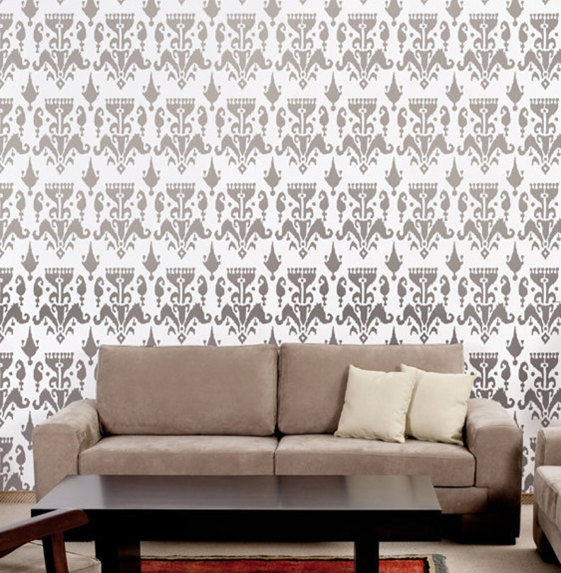 Wall Stencil Ikat Bukhara Trendy stencils for walls instead of wallpaper image 2