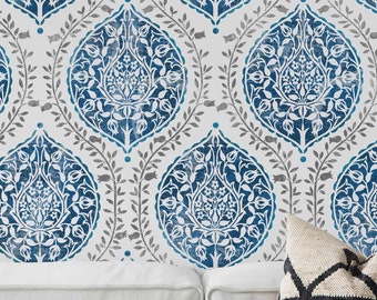 Leila Wall Stencil - Indian and Turkish Inspired Motif - Beautiful Large Floral Wall Pattern - Perfect for Accent Wall Upgrade