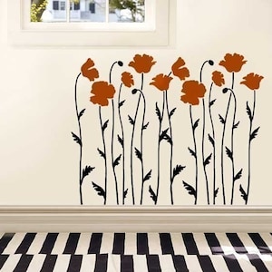 Wall Stencil Poppy Field - Flower Stencils - Large Floral Stencils for Painting Walls - Reusable Stencils better than decals - Poppy Stencil