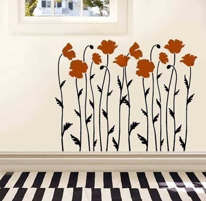Wall Stencil Poppy Field Flower Stencils Large Floral Etsy