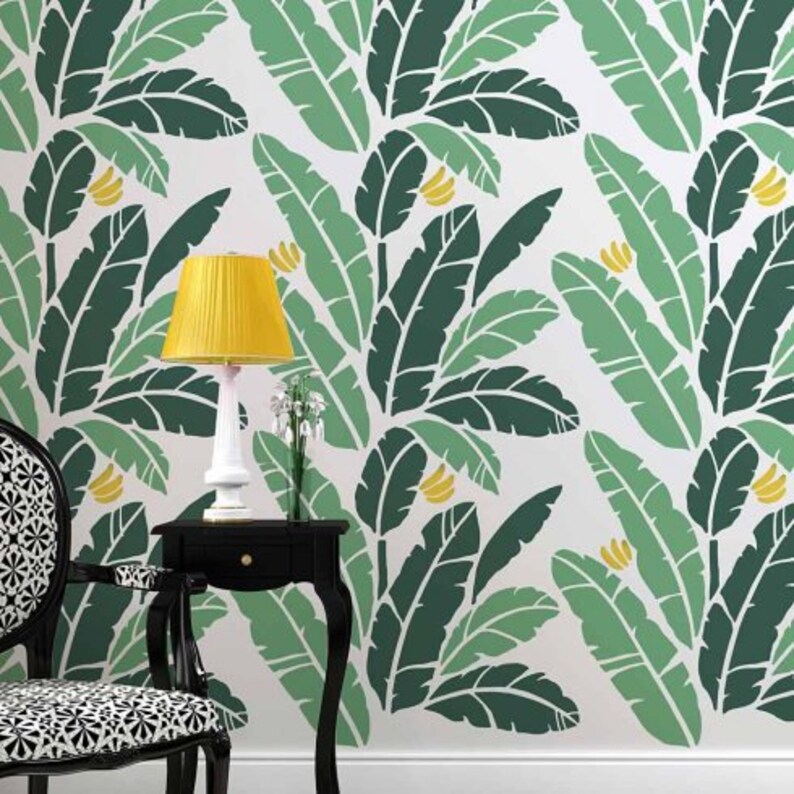 Banana Leaf Allover Stencil Great for a Tropical Room Etsy