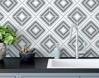Rhythm Tile Backsplash Stencil - Quick and Easy Way to Paint your Kitchen Backsplash - Create DIY Faux Tiles and Update your Space