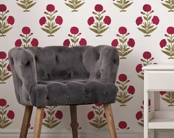 Turkish Poppy Wall Stencil - Reusable - Large Wall Stencils for Painting - Pattern Stencils - DIY Floral Wall Art