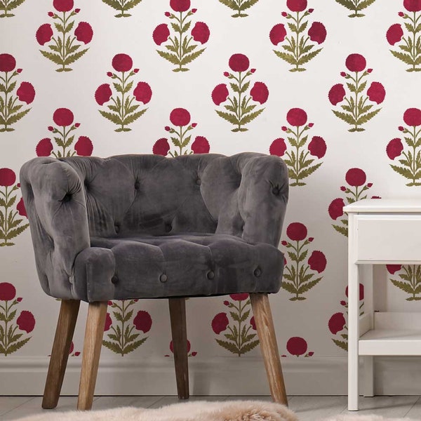 Turkish Poppy Wall Stencil - Reusable - Large Wall Stencils for Painting - Pattern Stencils - DIY Floral Wall Art