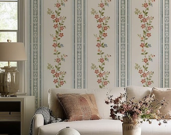 Periwinkle Vine Stripe Stencil - DIY Cottagecore Design - Stencil for Painting on Walls - Large Wall Stencil - Vintage Style Floral Pattern