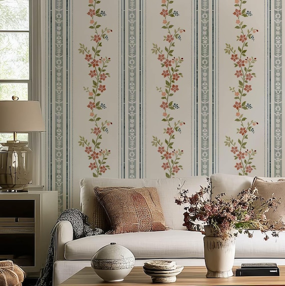 Periwinkle Vine Stripe Stencil - DIY Cottagecore Design - Stencil