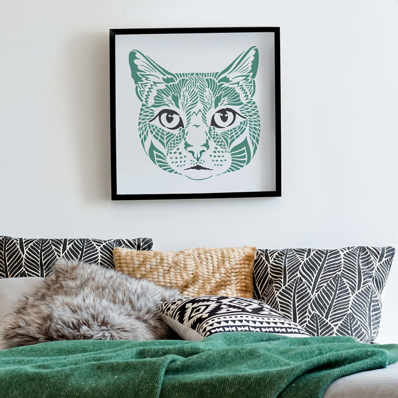 Vaska the Cat Wall Art Stencil DIY Geometric Design Animal Etsy