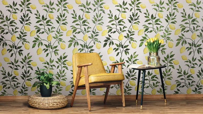 Lemons Wall Stencil LARGE WALL STENCILS instead of Wallpaper Easy to Use Wall Stencils for a Quick Room Update Stencils for Walls image 1