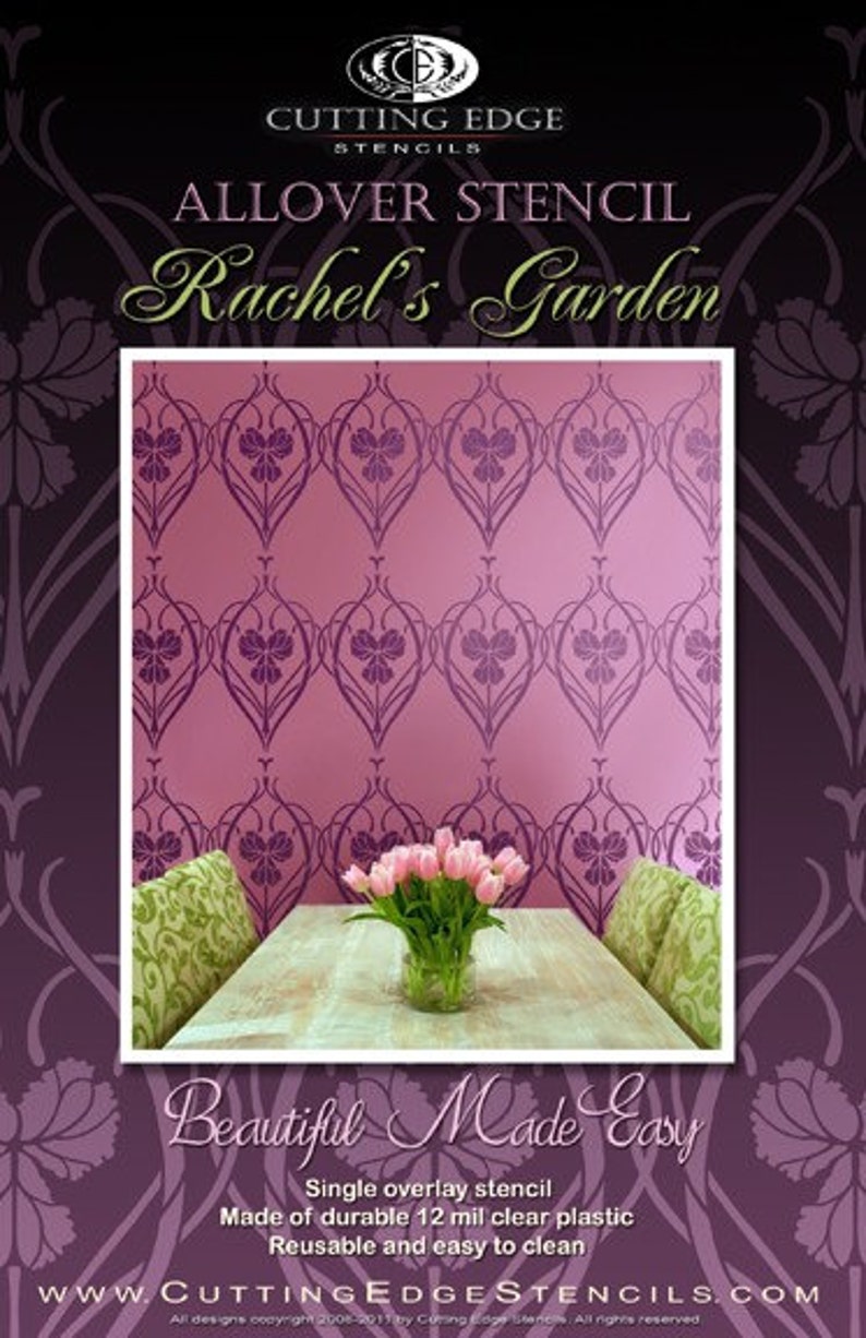 Rachel's Garden Allover Wall Stencil Reusable stencils for DIY Home Decor. Better than wallpaper image 4