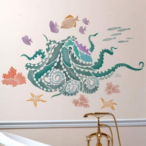 Octopus's Garden Wall Art Stencil - Wall Stencils for Affordable Room Makeover - Aquatic Stencil Great for Nursery