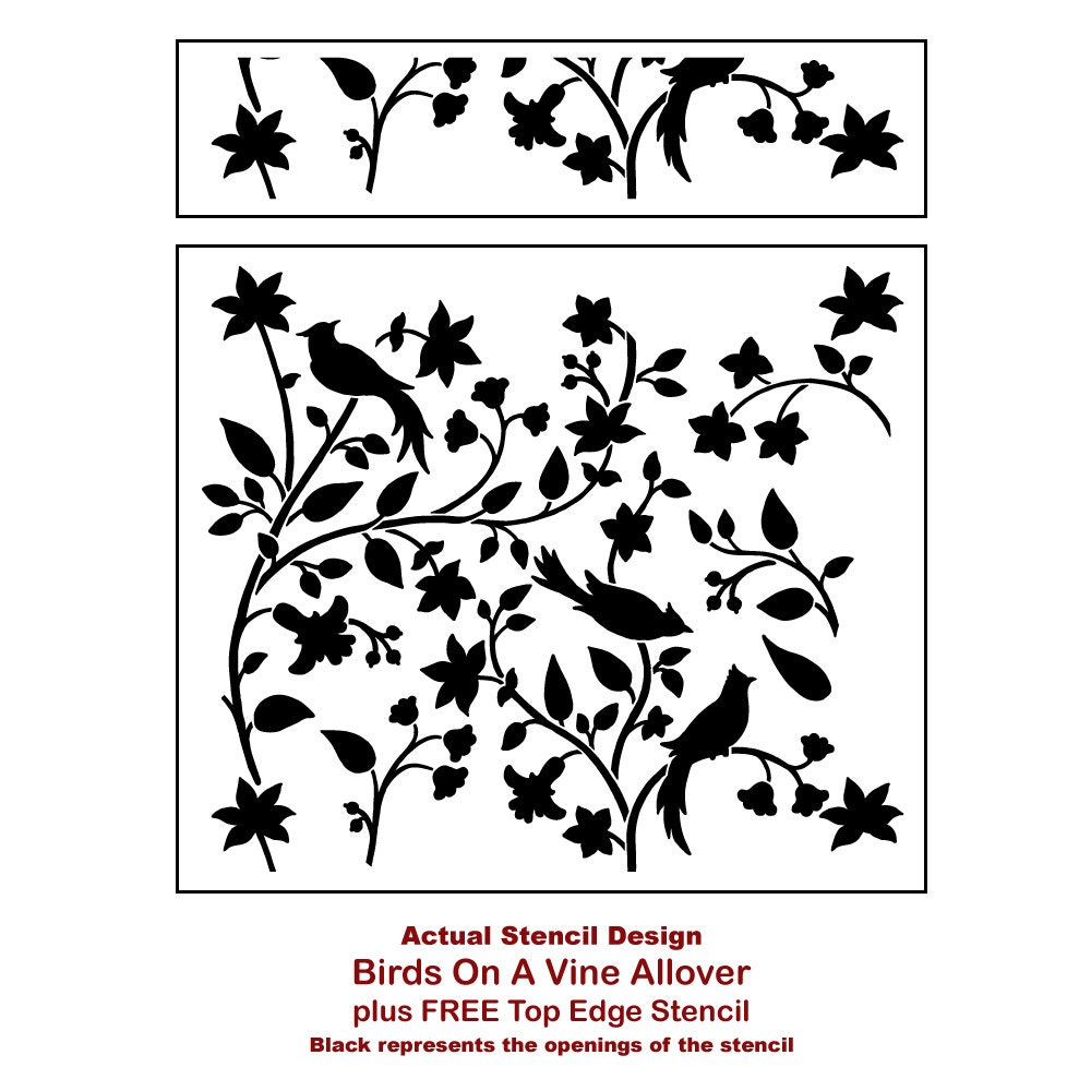 birds-on-a-vine-stencil-large-wall-stencil-easy-to-use-wall-stencils-for-a-quick-room-update-stencils-instead-of-wallpaper-or-decals-etsy