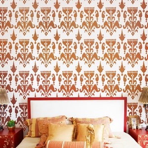 Wall Stencil Ikat Bukhara Trendy stencils for walls instead of wallpaper image 3