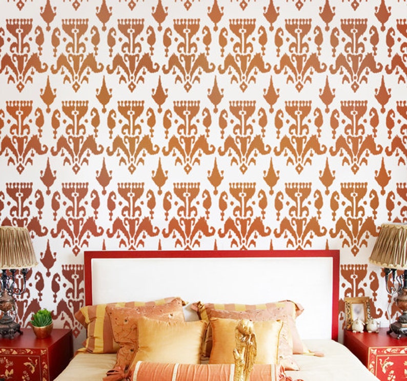 Wall Stencil Ikat Bukhara Trendy stencils for walls instead of wallpaper image 3