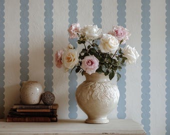 Scallop Stripe Stencil - Large Wall Stencil for Painting - Try Stencils Instead of Wallpaper - Stencil for DIY Wall Transformation
