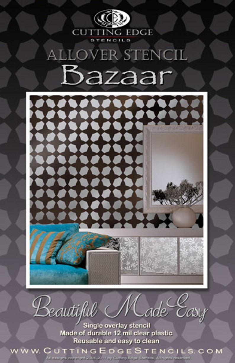 Wall Stencil Bazaar, reusable stencils for walls instead of wallpaper, great for DIY decor, Free Top and Single stencil included image 3