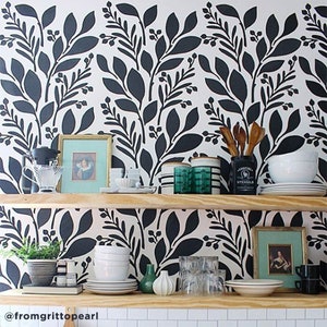 Magnolia and Berries Wall Stencil - LARGE WALL STENCILS instead of Wallpaper - Easy to Use Farmhouse Wall Stencil for a Quick Room Update