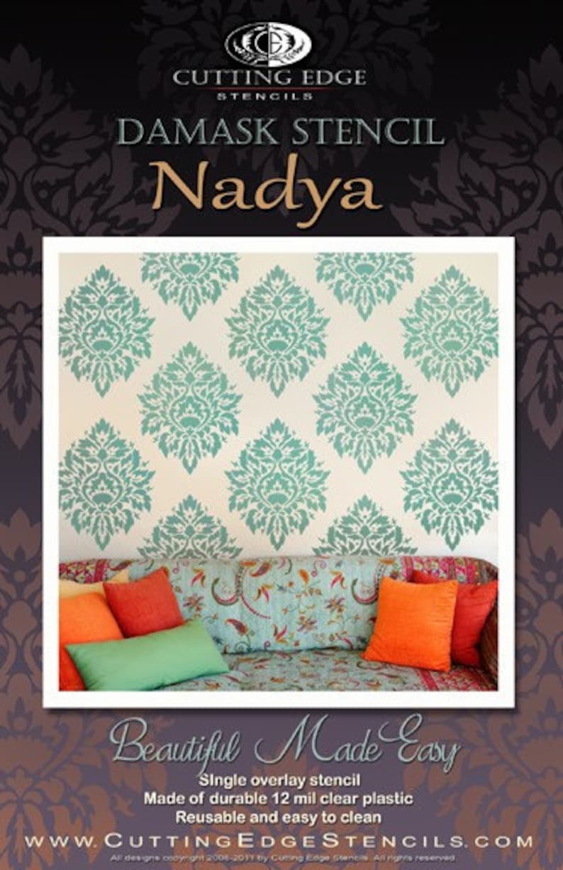 Damask Stencil Nadya LG Scale - Stencils Instead of Wallpaper - DIY ...