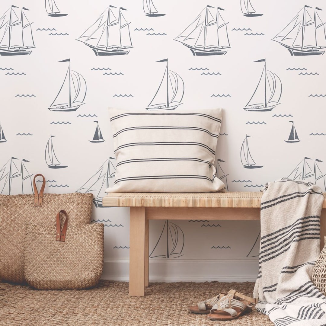 Sailboats Wall Stencil - DIY Wall Pattern for Nautical Themed Nursery ...