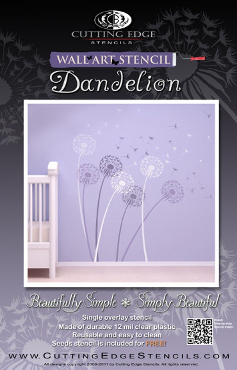 Dandelion Wall Stencil WALL ART STENCIL instead of Decals Easy to Use Wall Stencils for a Quick Room Update Floral Stencils for Walls image 7