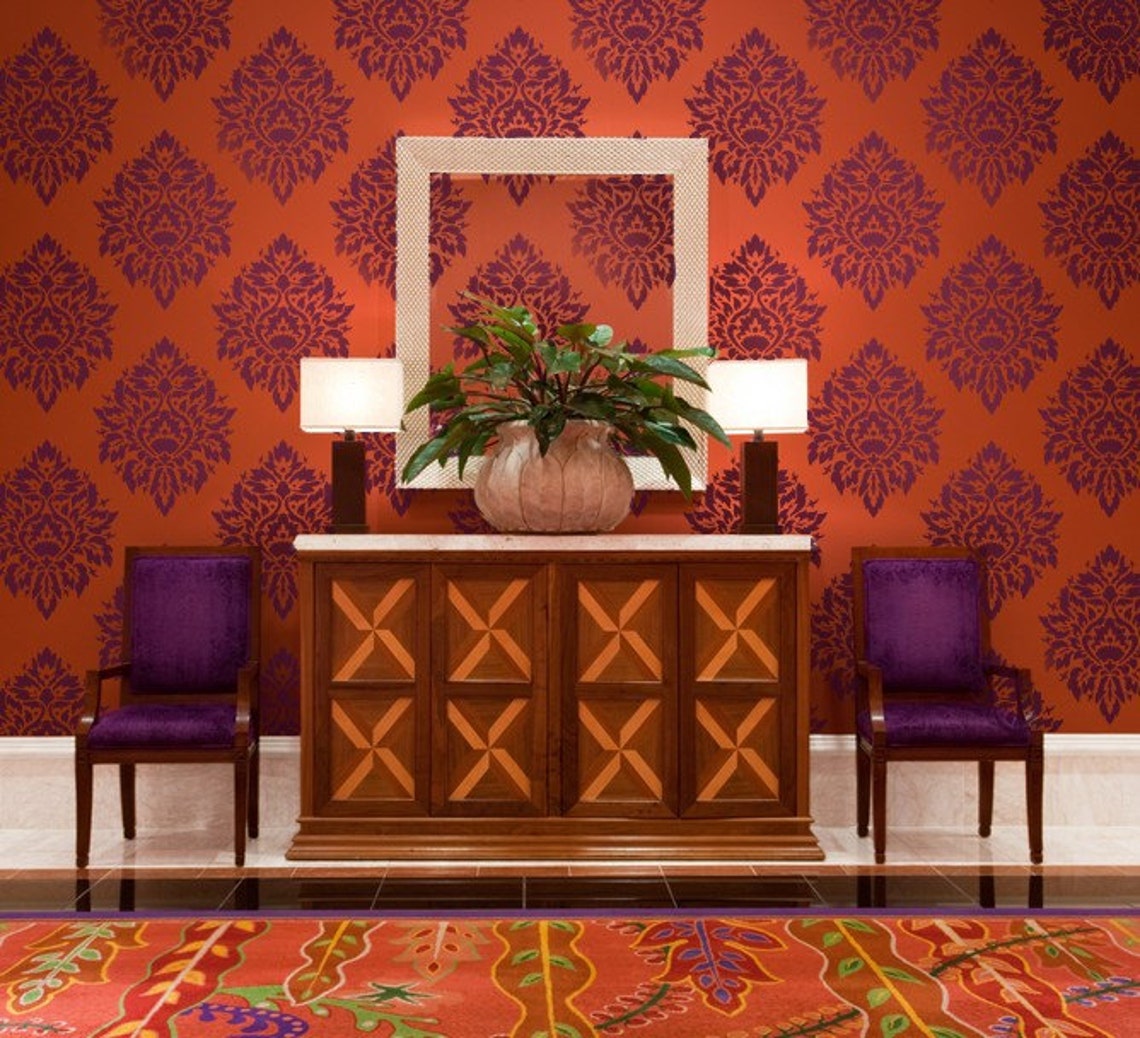Damask Stencil Nadya LG Scale - Stencils Instead of Wallpaper - DIY ...