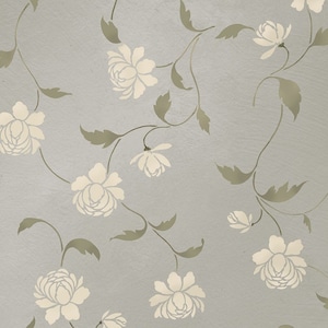 Stencil Peony Allover Floral Pattern - Wall decor stenciling - DIY