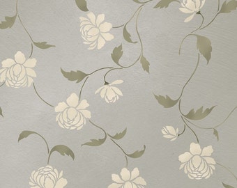 Stencil Peony Allover Floral Pattern - Wall decor stenciling - DIY