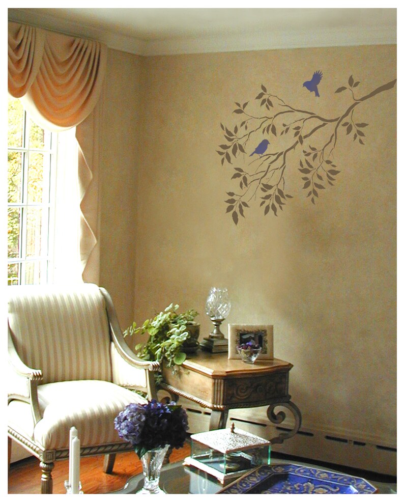 Birds on a Branch Wall Stencil Large Stencils for Walls Etsy