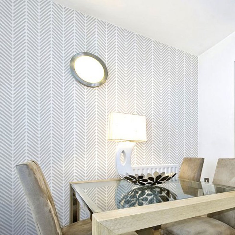 Herringbone Stitch Stencil LARGE WALL STENCILS instead of Wallpaper Easy to Use Wall Stencils for a Room Update Stencils for Walls image 2