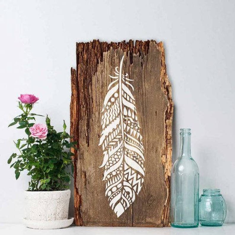Tribal Feather Wall Stencils WALL ART STENCIL Instead of Etsy Israel