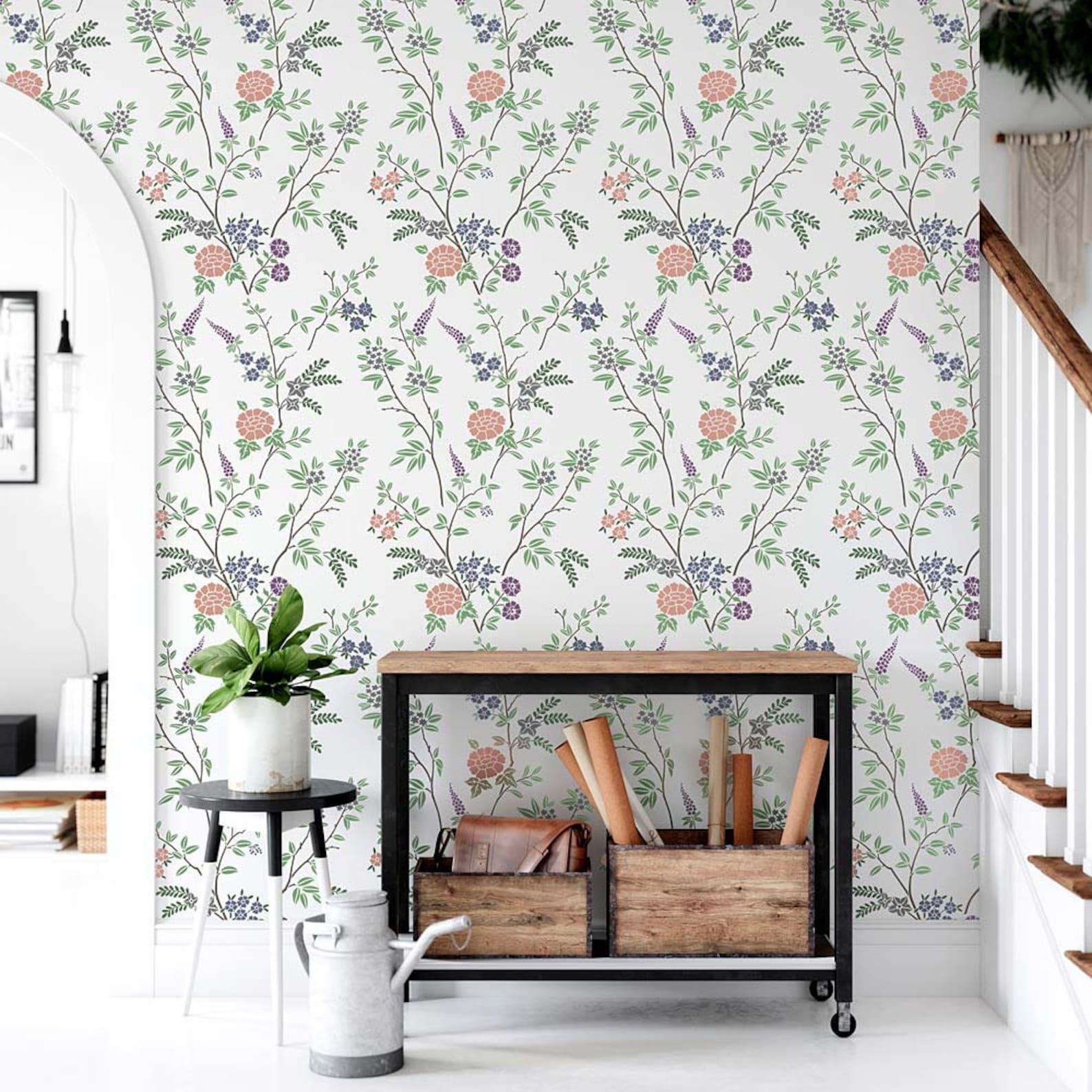 Floral Trail Wall Stencil Modern Farmhouse Wall Stencil Etsy