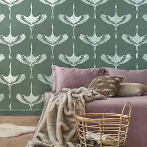 Flying Cranes Wall Stencil - DIY Wall Decor for Cost Affective Home Improvement - Exclusive Design for Wall Stenciling
