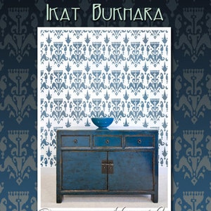 Wall Stencil Ikat Bukhara Trendy stencils for walls instead of wallpaper image 4