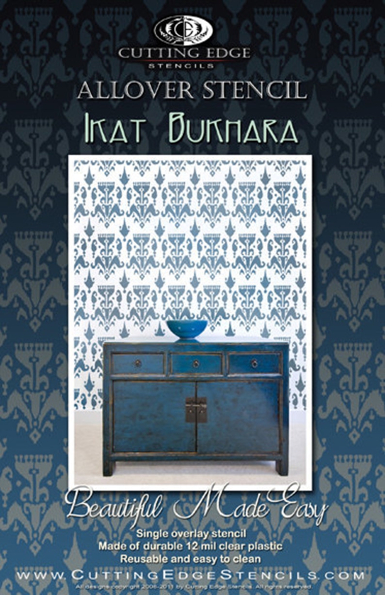 Wall Stencil Ikat Bukhara Trendy stencils for walls instead of wallpaper image 4