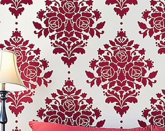 Rose Damask Wall Stencil - Reusable Stencils for Walls - Better Than Wallpaper - DIY Decor