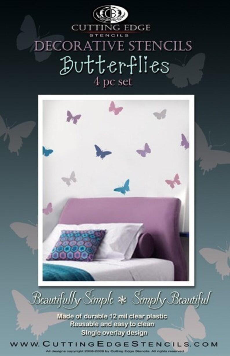 Butterfly Stencils 4pc kit Easy decor, Nursery, Kids Room, Crafts, Fabrics, Furniture stencils image 5