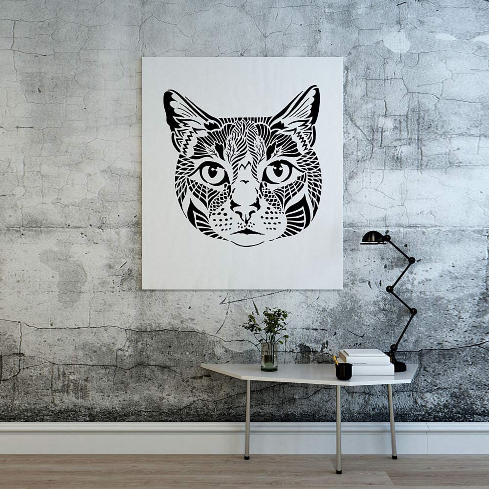 Vaska the Cat Wall Art Stencil DIY Geometric Design Animal Etsy