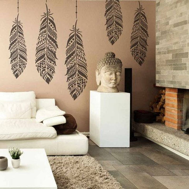 Tribal Feather Wall Stencils WALL ART STENCIL Instead of Etsy Israel