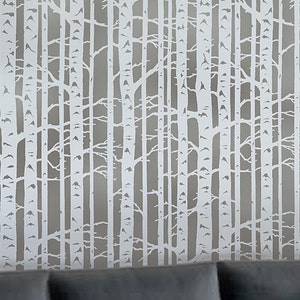 Birch Forest Wall Stencil - LARGE WALL STENCIL instead of Wallpaper - Easy to Use Wall Stencils for a Quick Room Update - Stencils for Walls