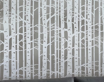 Birch Forest Wall Stencil - LARGE WALL STENCIL instead of Wallpaper - Easy to Use Wall Stencils for a Quick Room Update - Stencils for Walls