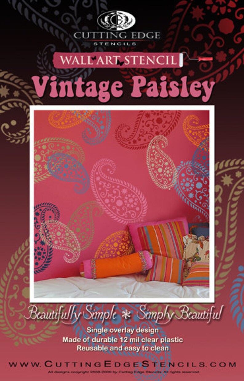 Wall Stencil Vintage Paisley MED Reusable paisley stencils Etsy