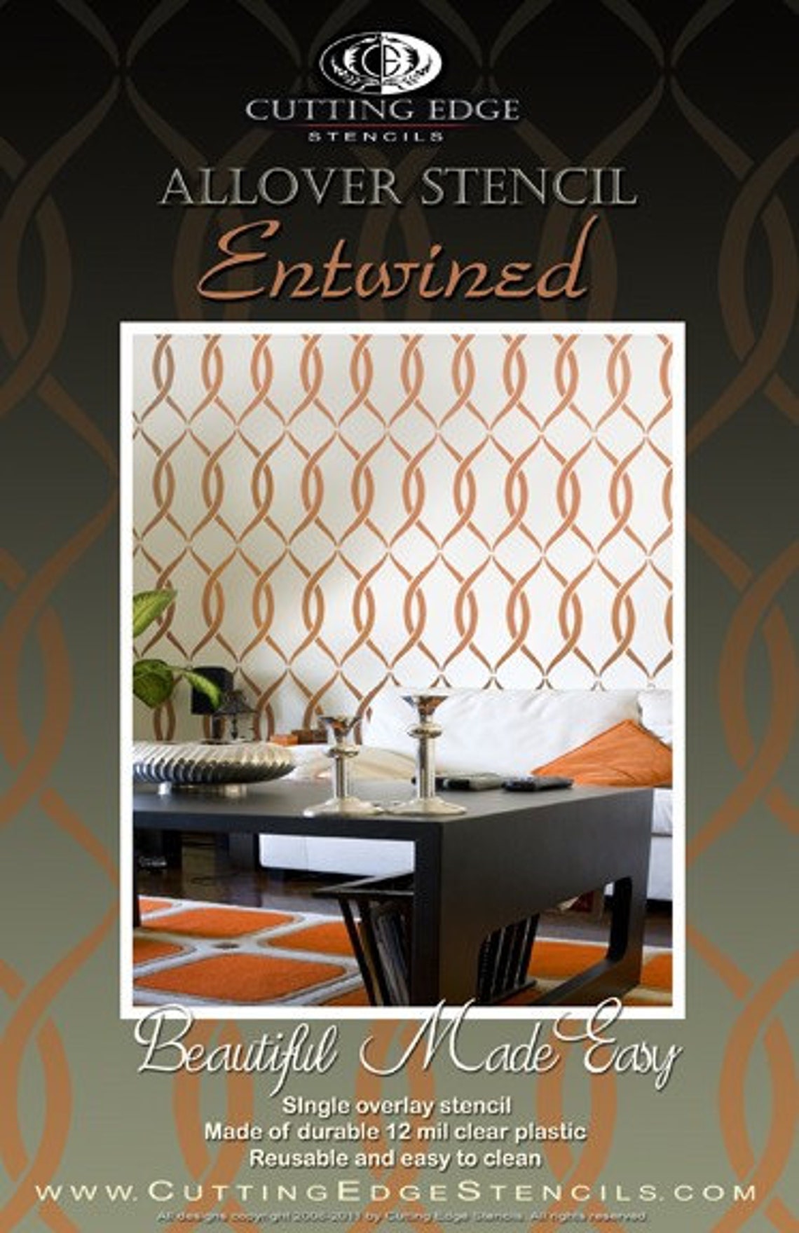 Entwine Pattern Stencil Pattern Entwined - Reusable Stencils Just Like Wallpaper - DIY ...