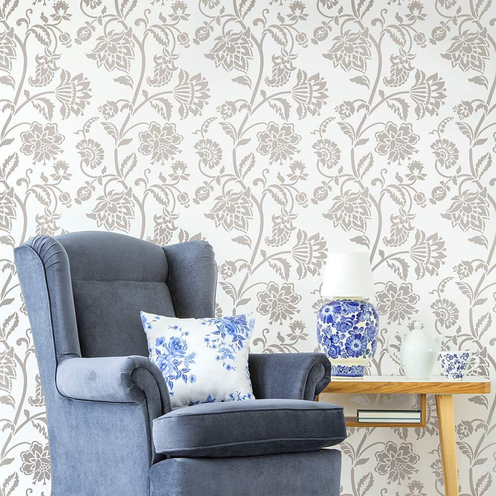 jacobean wall stencil large floral stencil pattern for walls etsy