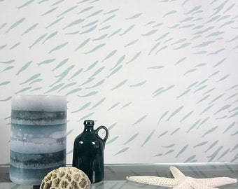 Fish School Allover Stencil Pattern - reusable stencil patterns for walls just like wallpaper - DIY decor