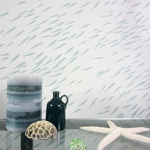 Fish School Allover Stencil Pattern - reusable stencil patterns for walls just like wallpaper - DIY decor